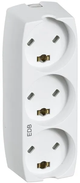 LK Stikkontakt med 3 rektangulære plugger EDB 2-polet med jord, hvit